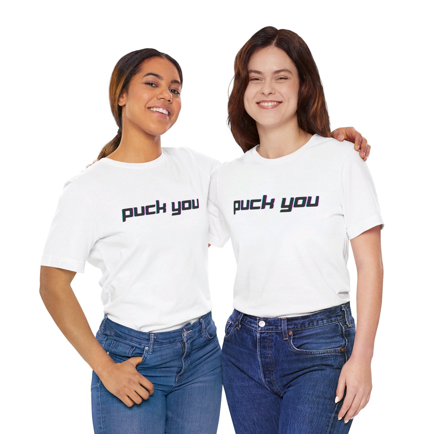 PUCK YOU Black Text Unisex Tri-Blend Crew Tee