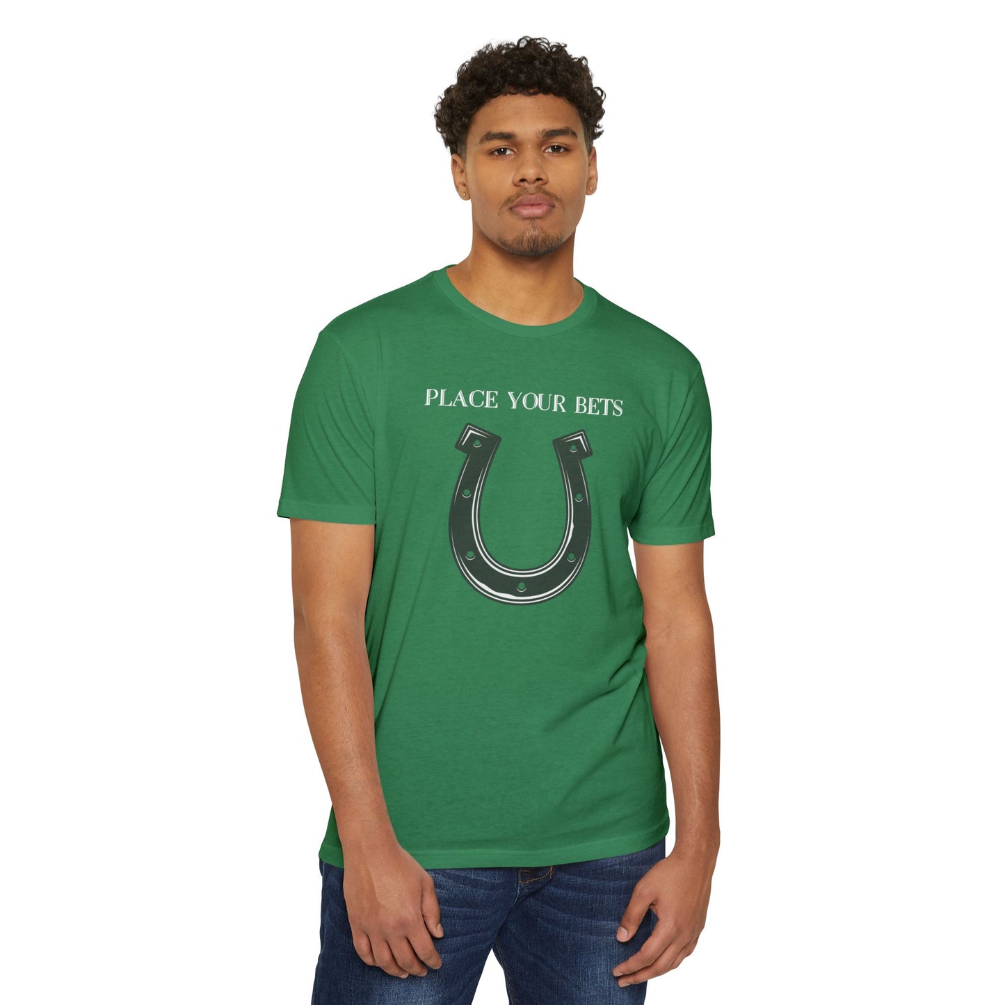 Place Your Bet Horse Shoe Below Unisex CVC Jersey T-shirt