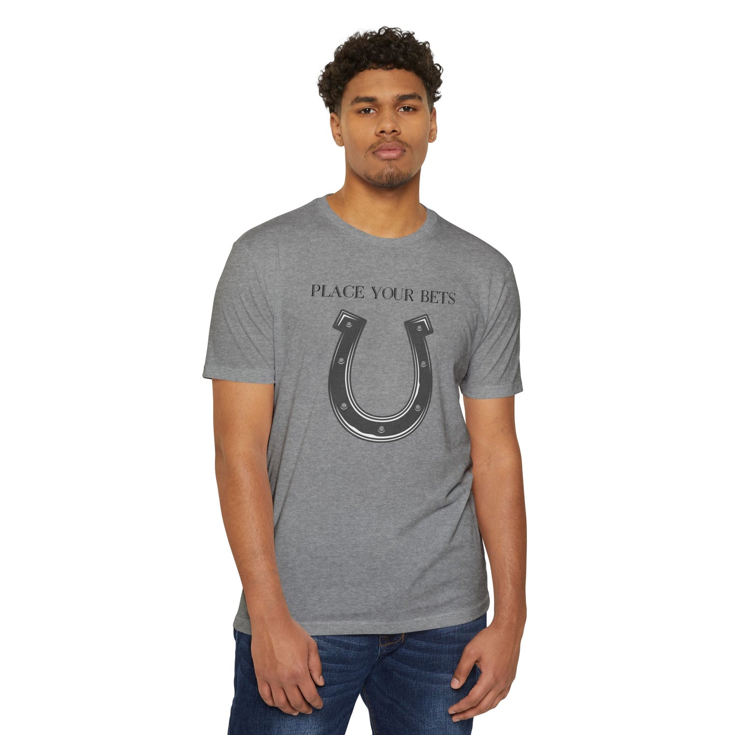 Place Your Bet Horse Shoe Below Unisex CVC Jersey T-shirt