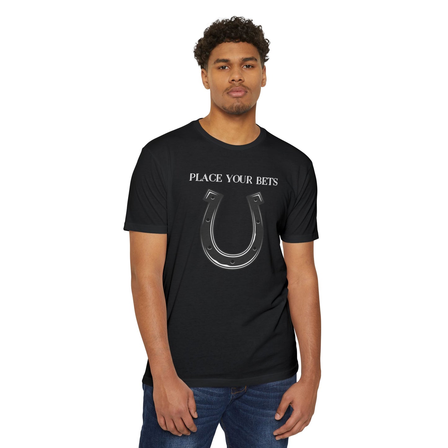 Place Your Bet Horse Shoe Below Unisex CVC Jersey T-shirt