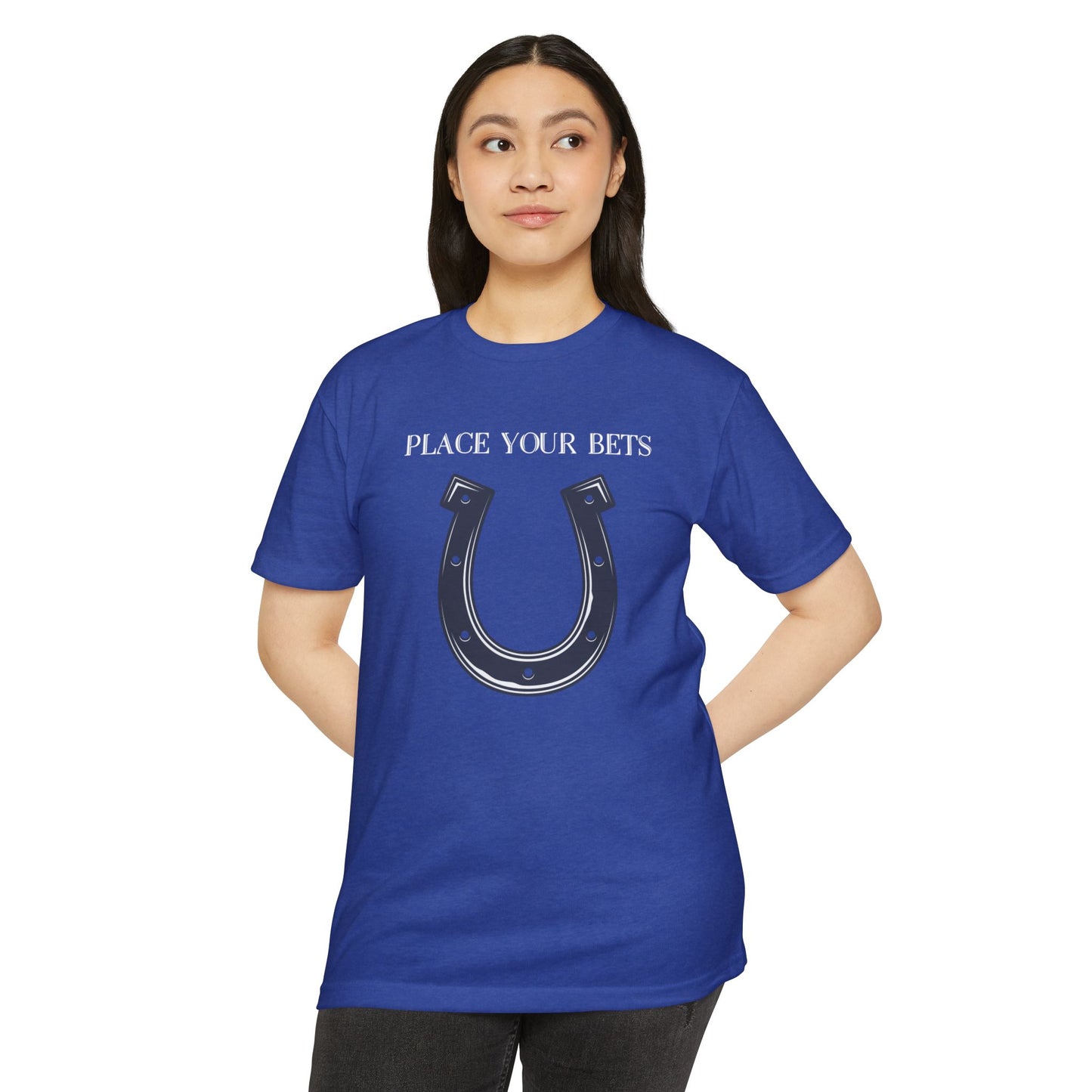 Place Your Bet Horse Shoe Below Unisex CVC Jersey T-shirt