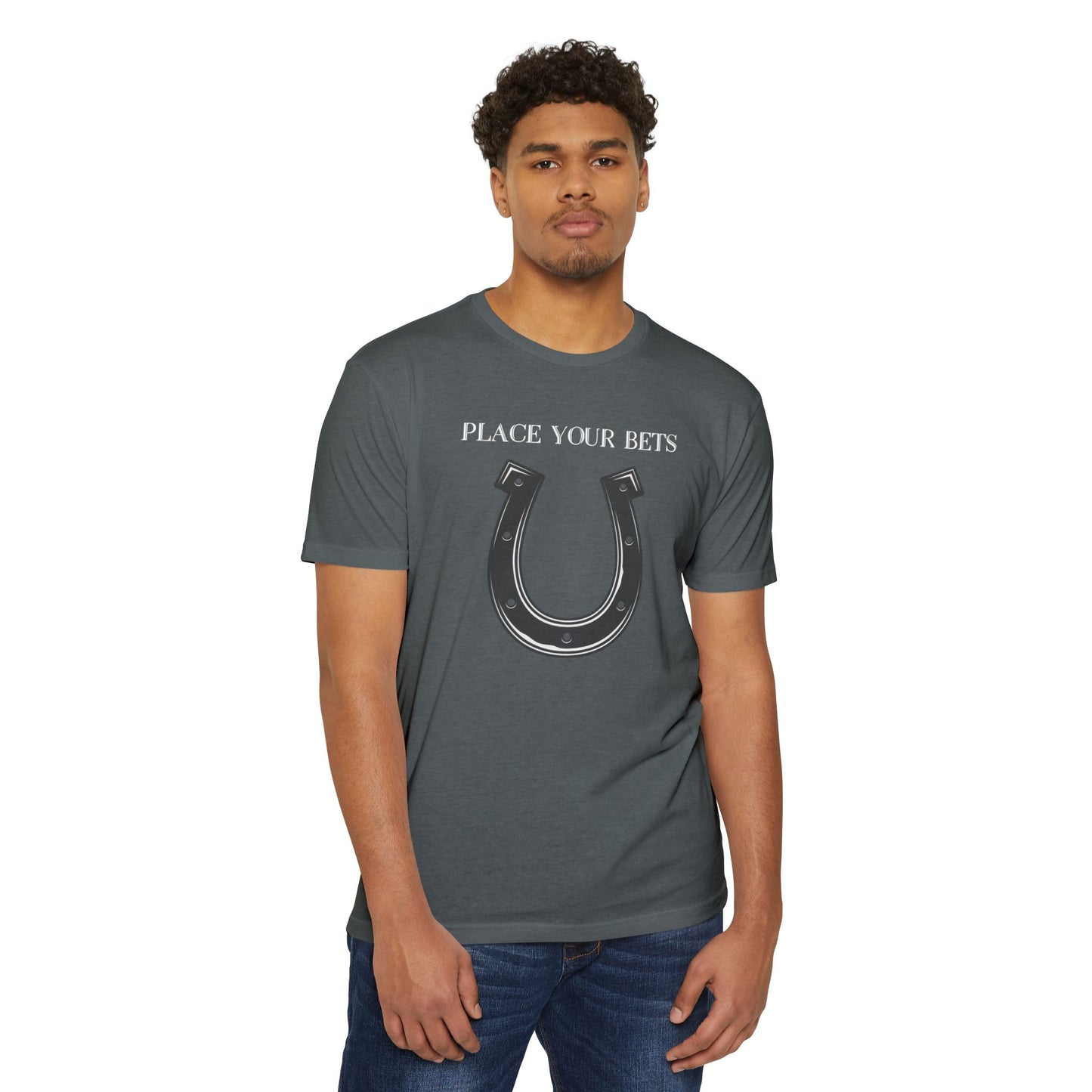 Place Your Bet Horse Shoe Below Unisex CVC Jersey T-shirt