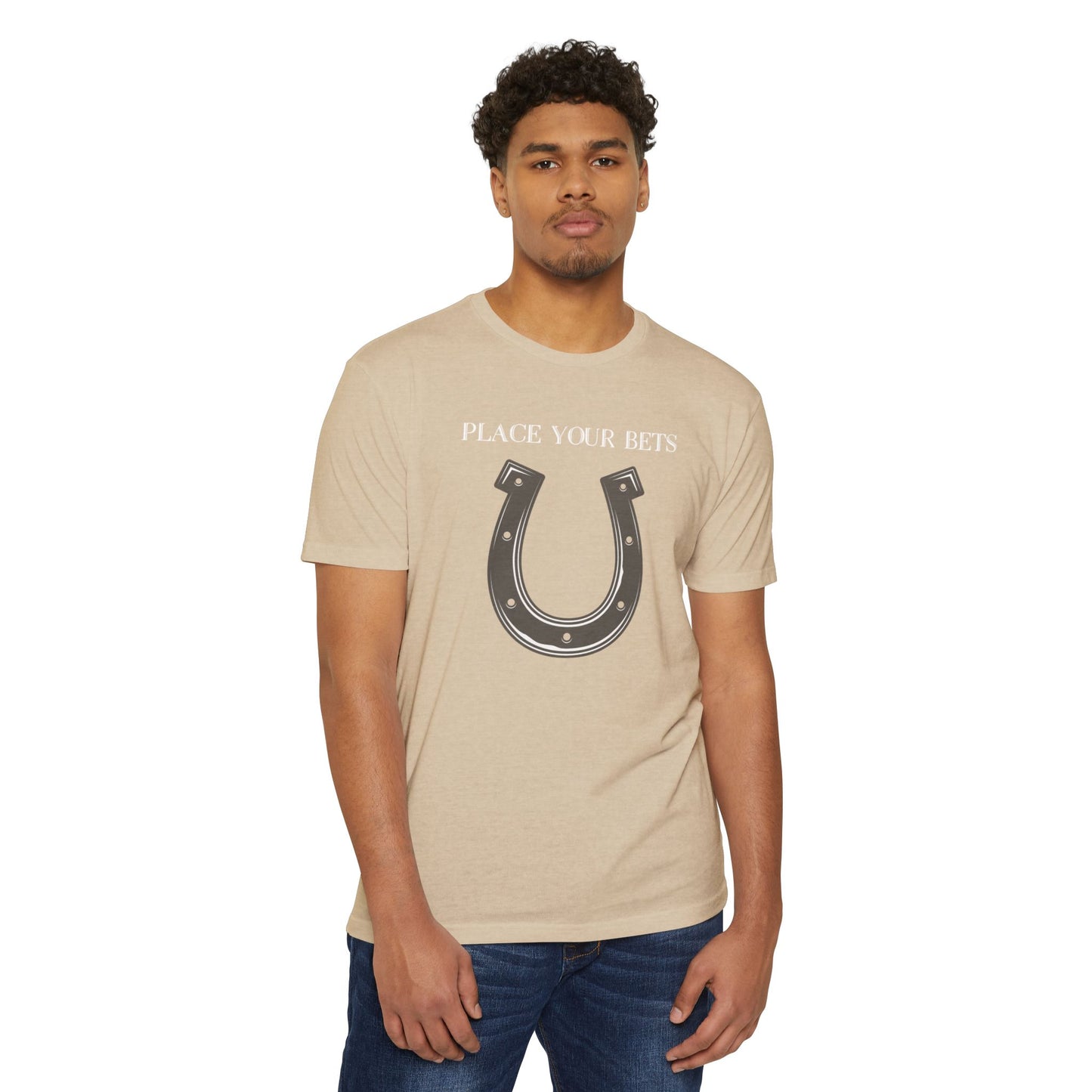 Place Your Bet Horse Shoe Below Unisex CVC Jersey T-shirt
