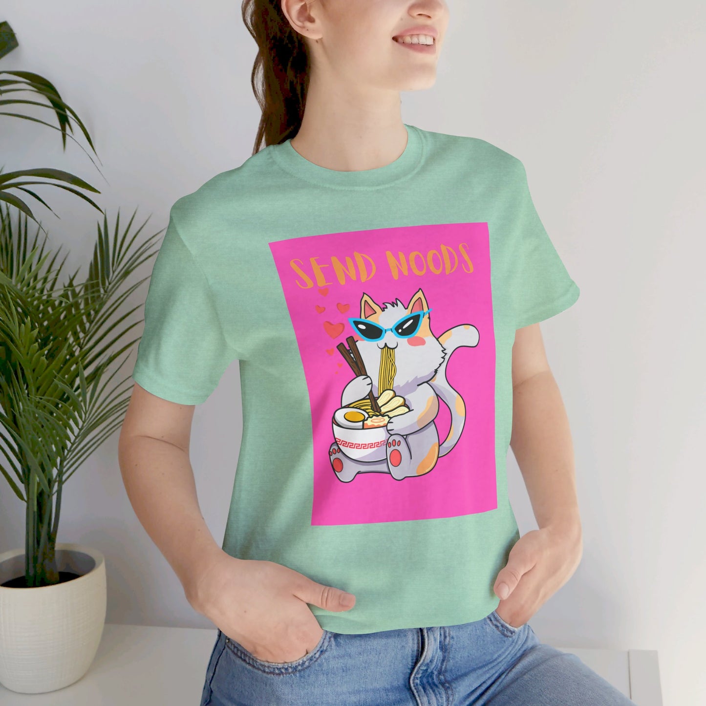 SEND NOODS Pink Background  Unisex Tri-Blend Crew Tee