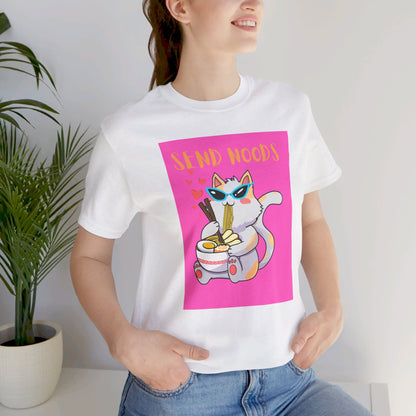 SEND NOODS Pink Background  Unisex Tri-Blend Crew Tee