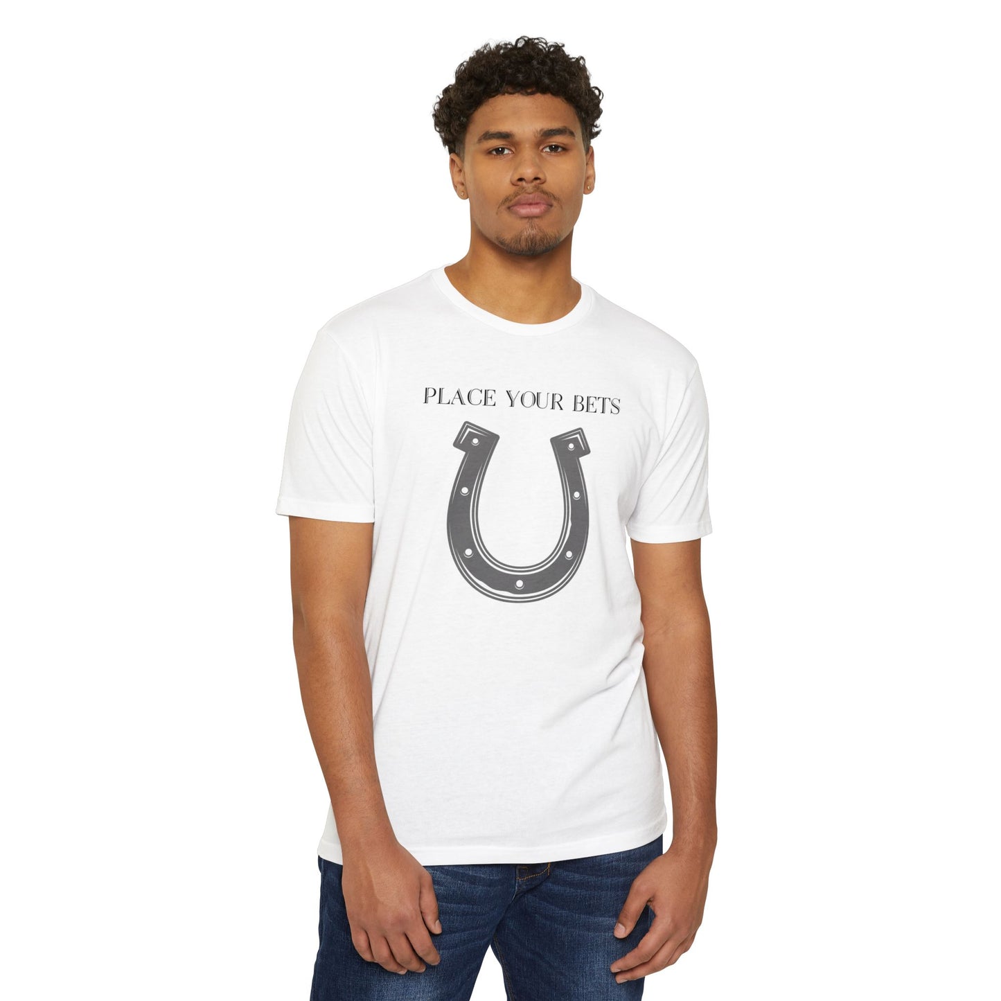 Place Your Bet Horse Shoe Below  Unisex CVC Jersey T-shirt