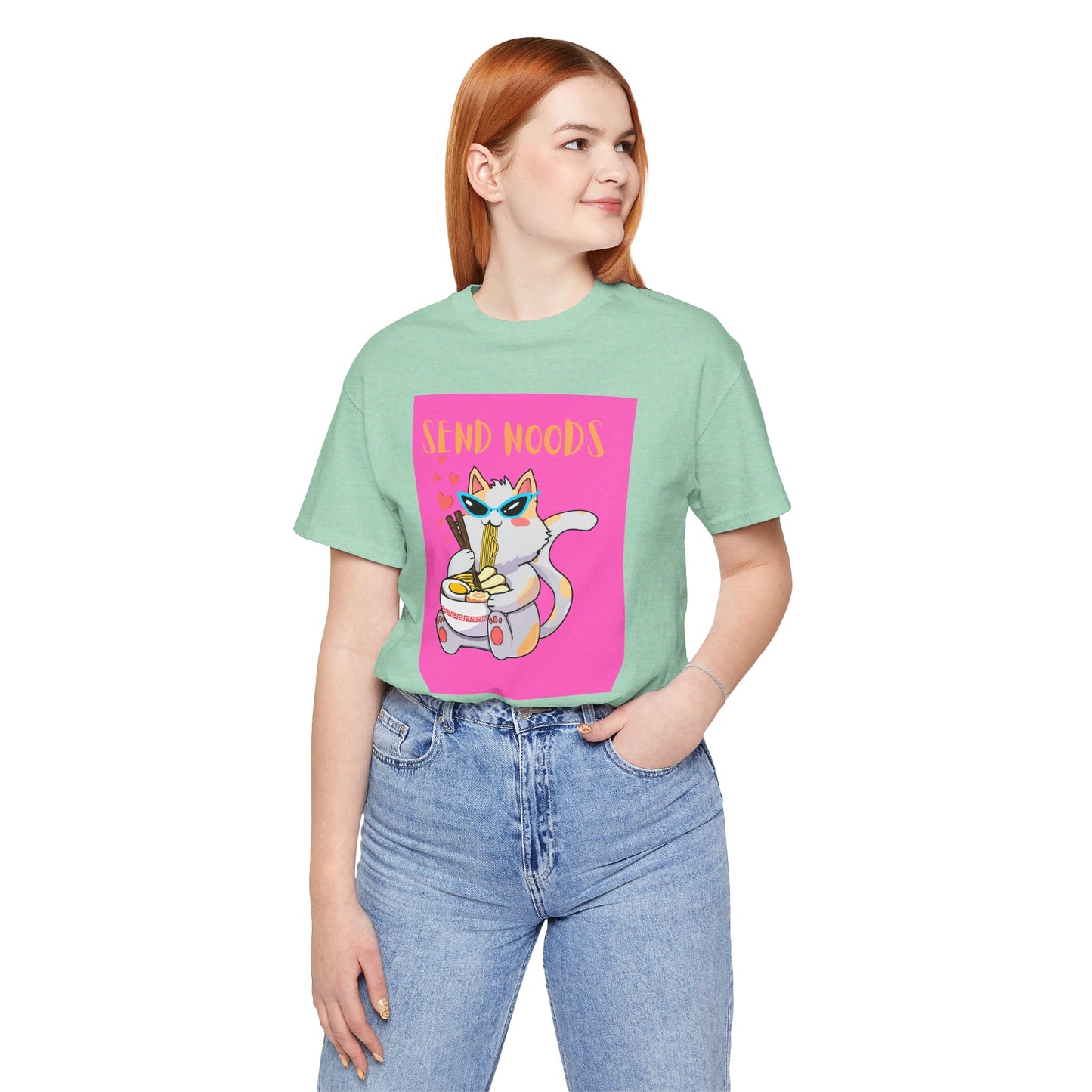 SEND NOODS Pink Background  Unisex Tri-Blend Crew Tee