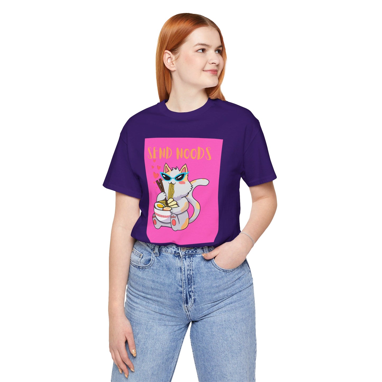 SEND NOODS Pink Background  Unisex Tri-Blend Crew Tee