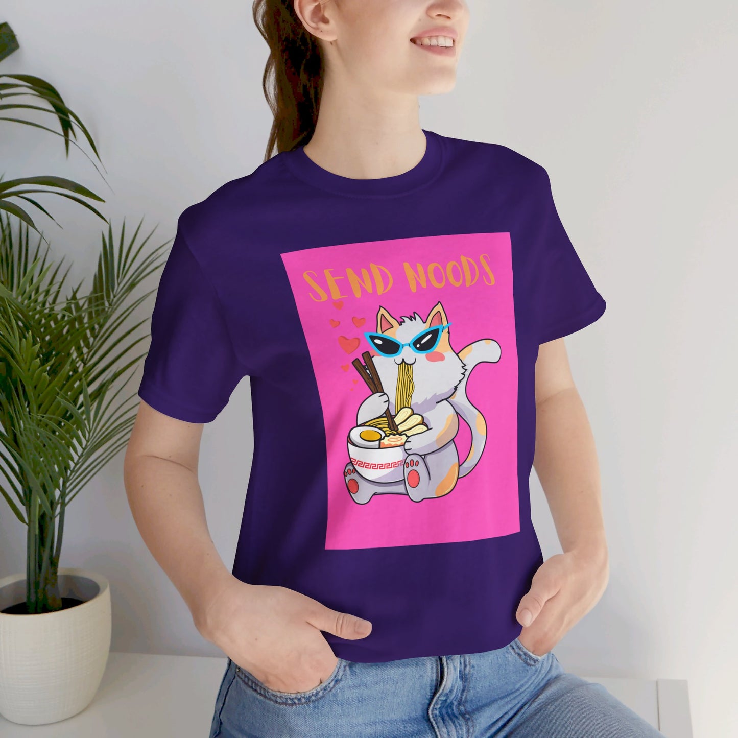 SEND NOODS Pink Background  Unisex Tri-Blend Crew Tee