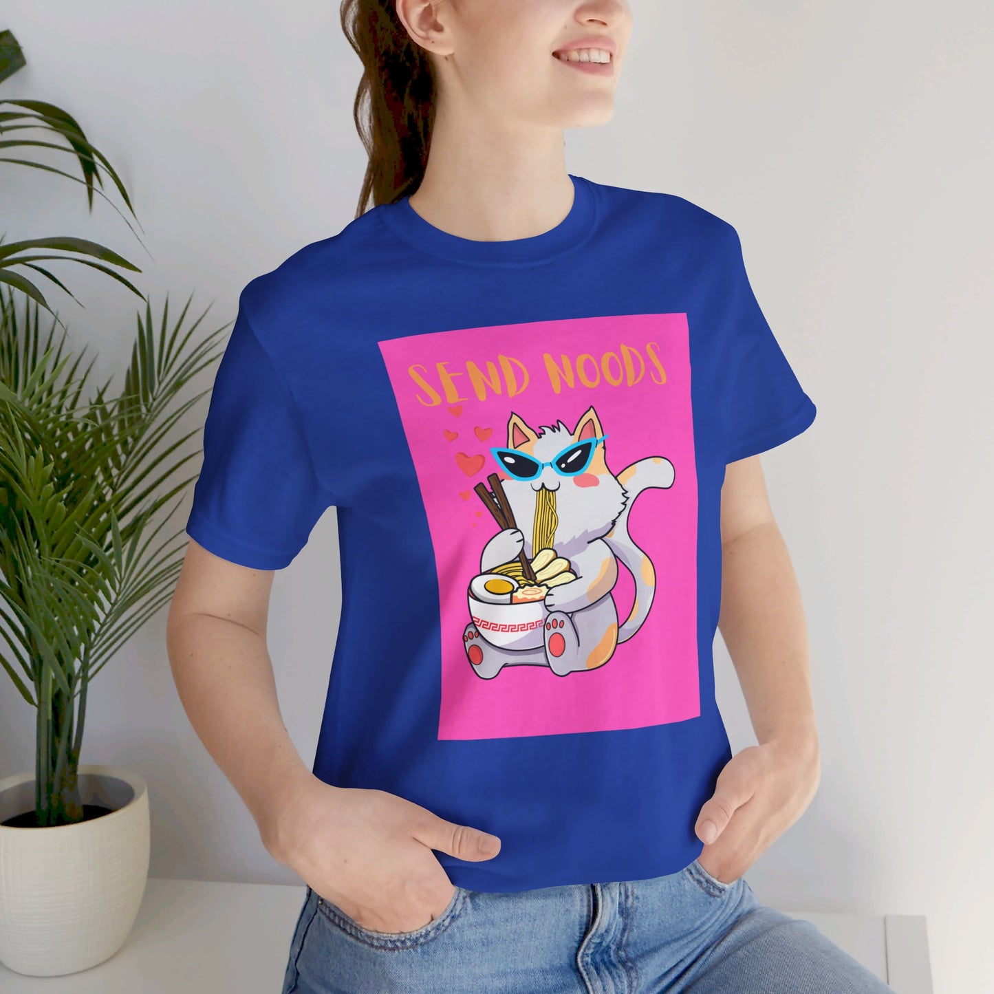 SEND NOODS Pink Background  Unisex Tri-Blend Crew Tee