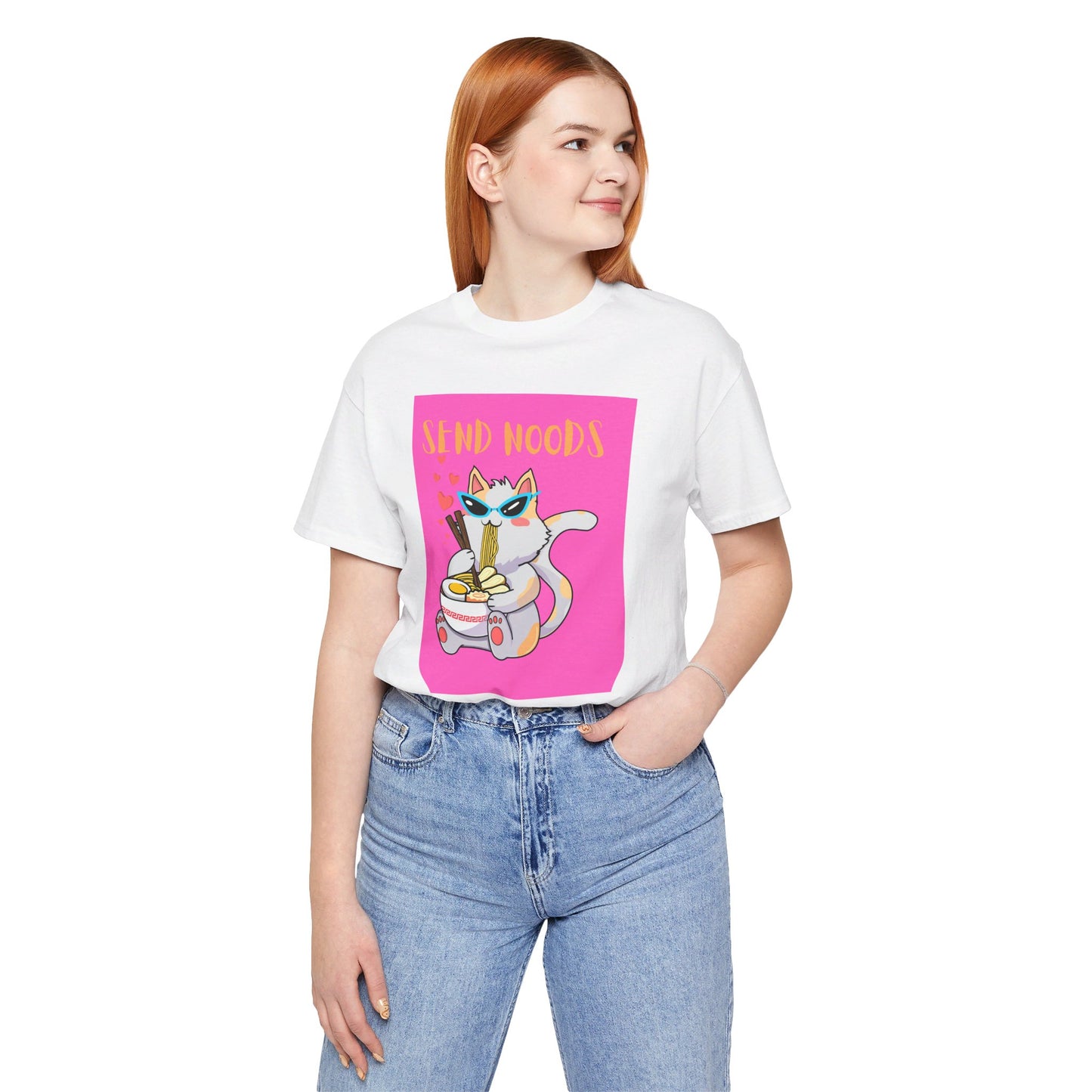 SEND NOODS Pink Background  Unisex Tri-Blend Crew Tee