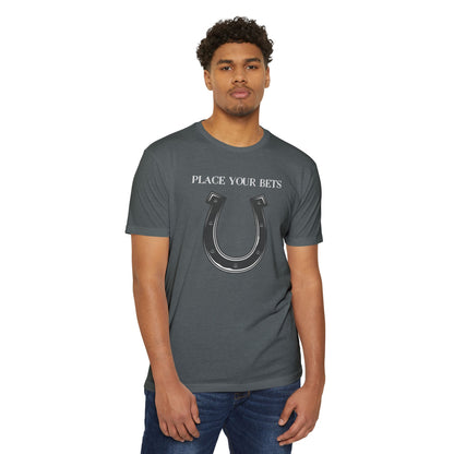 Place Your Bet Horse Shoe Below  Unisex CVC Jersey T-shirt