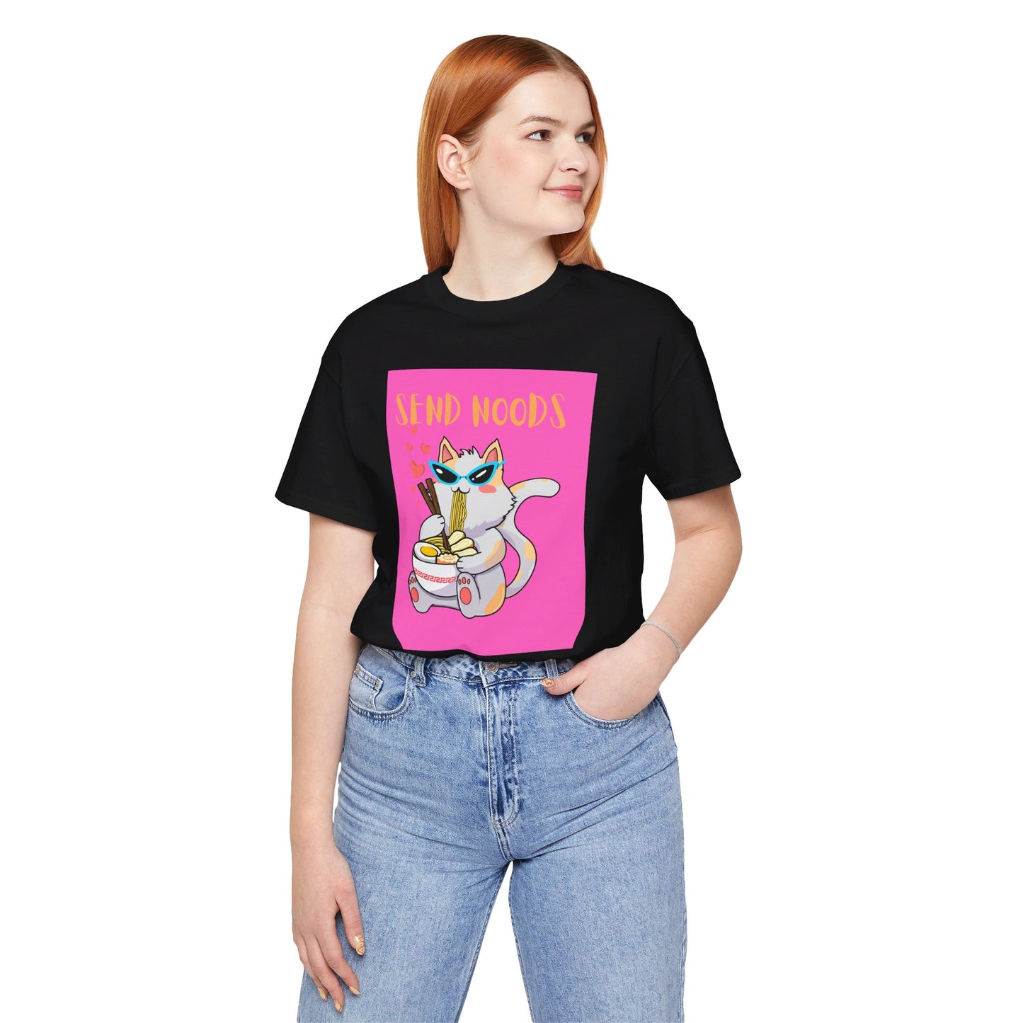 SEND NOODS Pink Background  Unisex Tri-Blend Crew Tee